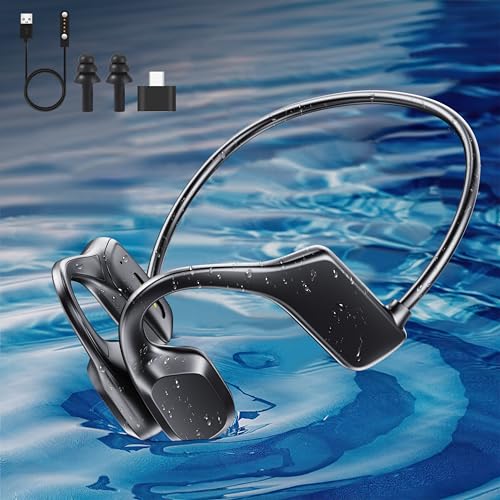 HONGNIX Auriculares Conduccion Osea Bluetooth 5.3 Auriculares Deportivos Inalámbricos, IP68 Impermeable Auriculares para Nadar, 32G Auriculares de oído Abierto con MP3 para Correr Fitness Ciclismo