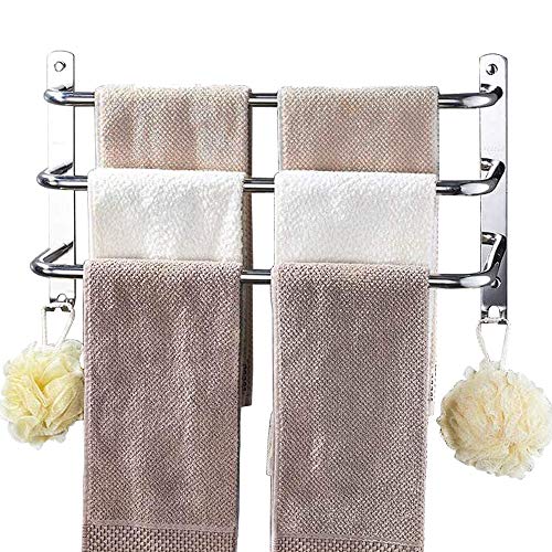 HONPHIER® Toalleros Toallero Pared de 3 Niveles con Ganchos Toalleros Inoxidable para Montar en la Pared, toallero de Barra para Cocina, baño, Inodoro, Hotel (53CM, Cromo)