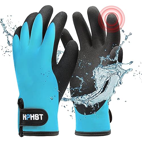 HPHST Guantes de trabajo de invierno resistentes al agua, térmicos, cálidos, guantes de montaje, guantes de trabajo de invierno, guantes de trabajo de doble capa de nailon (azul, L) (L1001W)