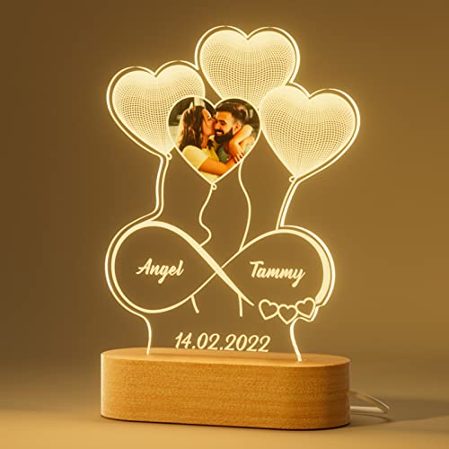 iDIY Lámpara Personalizada con tu Foto, Luz Nocturna 3D LED Romántica con Corazón y Infinito, Regalos Navidad San Valentin Aniversario Pareja