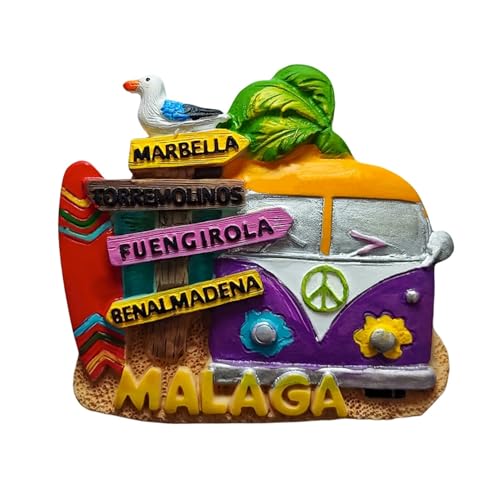 Imán 3D para nevera de Málaga España, recuerdo de viaje, decoración de nevera, resina, pintado a mano, colección artesanal