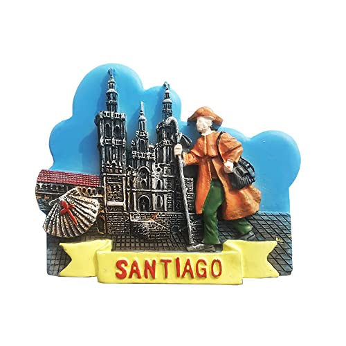 Imán de recuerdo para nevera de Santiago de Compostela en 3D, resina hecha a mano Santiago Imán para el hogar y la cocina, colección de decoración