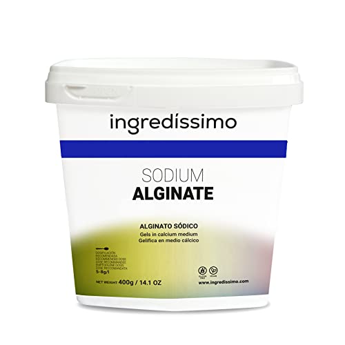 INGREDISSIMO - Alginato Sódico en Polvo, Aditivo Alimenticio Natural, Espesante y Gelificante, para Esferificaciones y Gelatinas, De Color Blanco a Amarillento Marrón, sin Sabor y sin Olor - 400 g