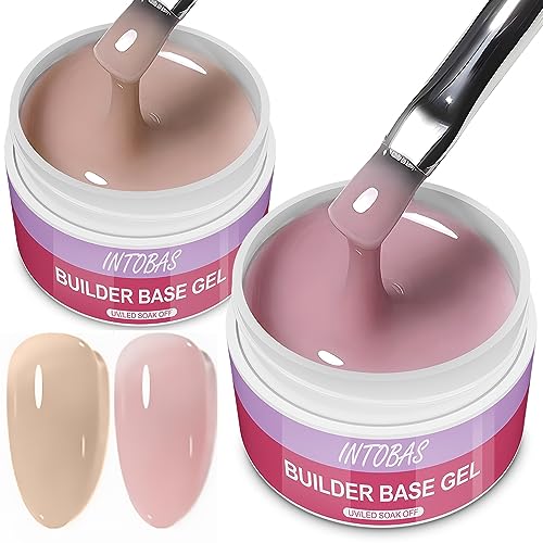 INTOBAS Kit Gel de Uñas Para Constructor 3-EN-1, UV-Rosa-2*15g, Builder Base Gel para Fortalecedor y Decoración, Reparar Uñas Rotas-Densidad media-Autonivelante-Fácil Trabajabilidad