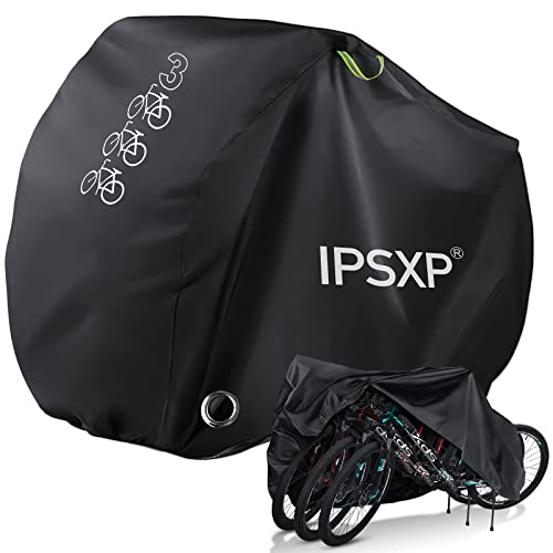 IPSXP Funda Bicicleta Exterior,210D Oxford Cubierta Protector Impermeable al Aire Libre Lluvia/UV/Polvo/Nieve con Orificio,Puede Cubrir Una, Dos o Tres Bicicletas,Apto para Todo Tipo de Bicicletas