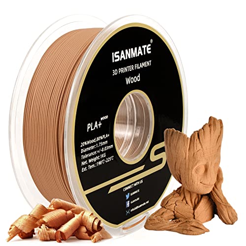 iSANMATE Filamento PLA Madera Para Impresora 3D 1.75 Madera de pera amarilla 1kg Spool, Precisión +/- 0.03 mm