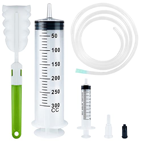 Jeringa Grande, 100/200/300/500ml +10ml Esteril Jeringa de Plastico con Sondas y cepillos, Jeringa de Plastico para Laboratorios Científicos,Medición,Mejora Doméstica (300ML)