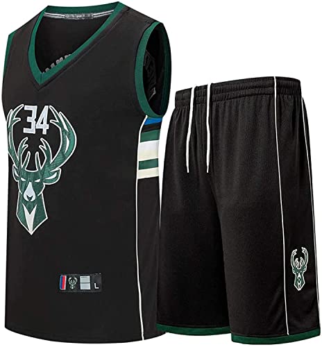 Jersey Masculina, Milwaukee Bucks, # 34 Atuendo De Baloncesto, Giannis Antetokounmpo Versión De Fanáticos Masculino Y Femenino, Ropa Deportiva Bordada Sin Mangas, Chicos, Regalo(Size:M,Color:black)