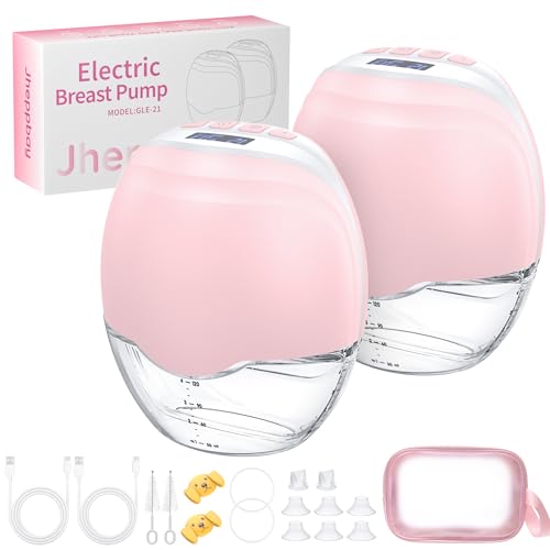 Jheppbay Sacaleches Electrico Manos Libres - Extractor de Leche Materna Portatil con Función Pausa, Sin BPA, 3 Modos y 12 Niveles, con Brida 17/19/21/27mm (Rosa, 2 Piezas)