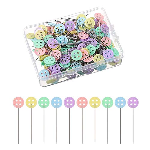 JUHONNZ Alfileres Costura con Cabeza Plana,100 Pcs Agujas Patchwork Colores Alfileres Finos Costura para Acolchado Tejer Coser Manualidades y Accesorios de Costura,con Caja