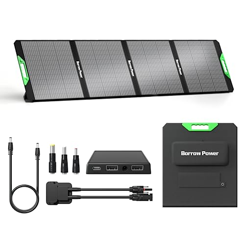 Kit de Panel Solar Portátil Borrow Power de 160W con 20V DC, 3 USB y Salidas MC4, Cargador Solar de Alta Eficiencia Compatible con Varios Dispositivos para Camping, Hogares Autónomos y Emergencias