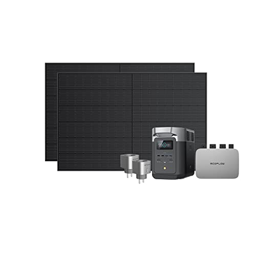 Kit solar para balcones EcoFlow PowerStream, Inversor conectado a la red, 2 paneles solares rígidos de 400 W, estación de energía portátil DELTA 2 de 1 kWh, 2 smart plugs, Wi-Fi, control des de APP