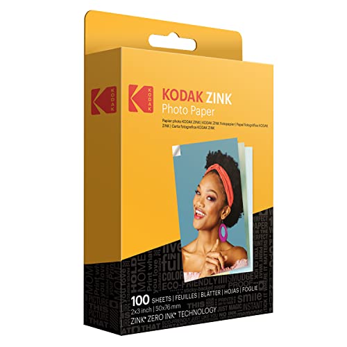 Kodak Papel fotográfico Zink Premium de 2x3 Pulgadas (100 Hojas) Compatible con cámaras e impresoras Kodak PRINTOMATIC, Kodak Smile y Step