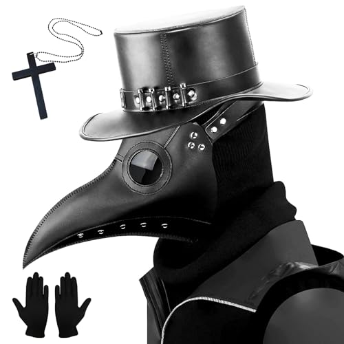 kungfu Mall - Máscara gótica de médico de la peste negra, para cosplay, retro, estilo steampunk, máscara de pájaro y guantes de fiesta negros para Halloween