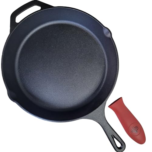 La Cuisine 30cm Dia. Sartén de hierro fundido con tapa antideslizante negro mate con soporte de silicona resistente al calor incluido