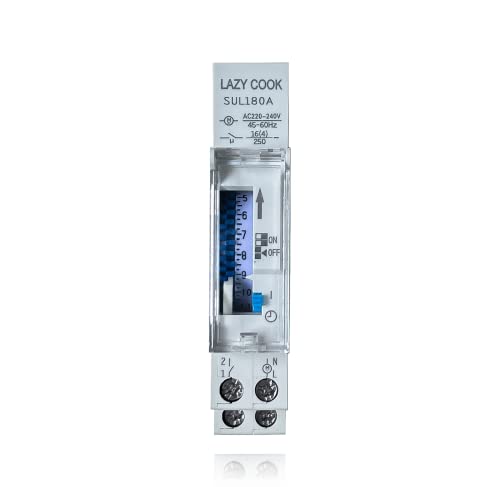 LAZY COOK Temporizador Mecánico Diario-Interruptor de Control de Tiempo 220V a 240V de 15 Minutos a 24 Horas-Controlador de Circuito eléctrico con Montaje en riel DIN estándar (Temporizador)