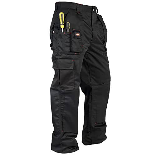 Lee Cooper LCPNT206 Ropa de trabajo para hombres con múltiples bolsillos y bolsillos para rodilleras, pantalones de carga de trabajo, Negro, 32W/33L