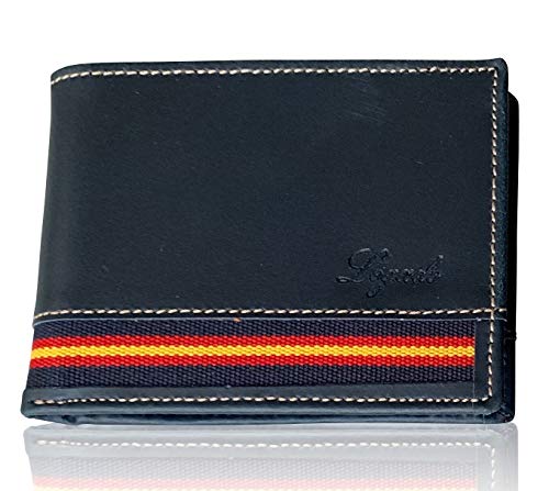 LEGADO Cartera Hombre Marino Piel tratada Bandera España Cartera Ubrique Regalo Pulsera Bandera de España (Horizontal Marino sin Broche)