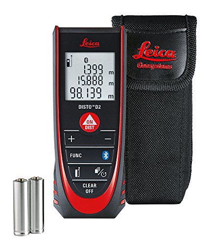 Leica DISTO D2: Medidor láser de distancia multifuncional con Bluetooth (se conecta a aplicaciones) para mediciones de distancia, área y volumen (uso en interiores y detección automática de extremo)