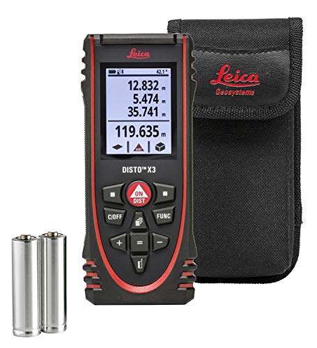 Leica DISTO X3: Telémetro láser resistente (grado de protección IP65) con Bluetooth (se conecta a aplicaciones) para mediciones de distancia en los entornos más difíciles (uso en interiores)