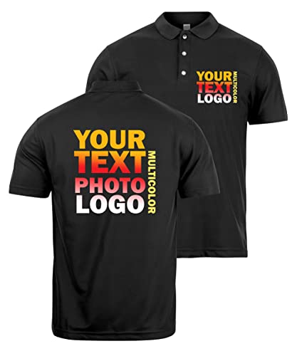 lepni.me Premium Polos Personalizados para Hombre con el Logo de su Empresa Impreso por Delante y por Detrás para su Tienda | Ropa de Trabajo | Uniforme | Amante del Golf (3XL Negro Multicolor)