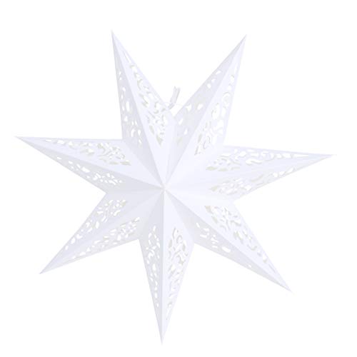 LIOOBO Linterna de Papel de Estrella de 7 Puntas Pantalla de Estrella de Papel Blanco Adorno Colgante de Navidad decoración de Estrella para Fiesta de cumpleaños de Boda de Navidad hogar 45 cm