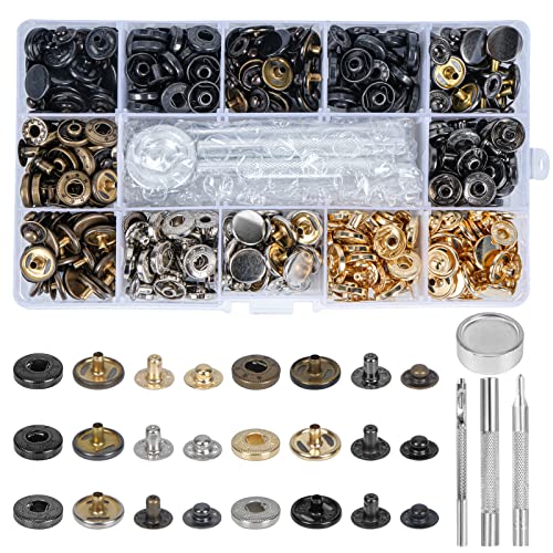 LIPJISL 120PCS Botones de Presion 12MM 6 Colores Botones de Presion Metalicos con Kit de Fijación Botones Automáticos Bronce para Ropa Jeans Cuero Cortinas DIY