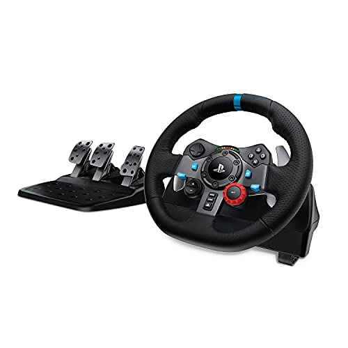 Logitech G29 Driving Force Volante de Carreras y Pedales, Force Feedback, Aluminio Anodizado, Palancas de cambio, Enchufe EU, PS5, PS4, PC, Mac, Compatible con F1 23 & Gran Turismo 7, Negro