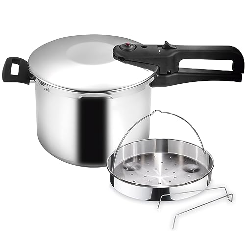 Magefesa ® Magestar olla a presión Súper rápida de 6 Litros y cestillo, fabricada en acero Inoxidable, Apta para Todo Tipo de cocinas INDUCCION, sensor de presión con 2 modos