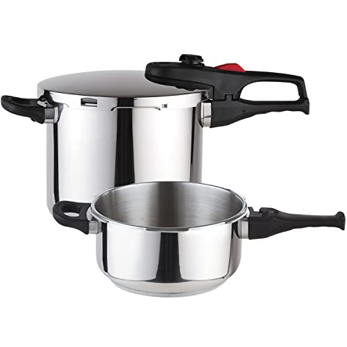 MAGEFESA PRACTIKA Plus Olla a presión Super rápida de fácil Uso, Acero Inoxidable 18/10, Apta para Todo Tipo de cocinas, Incluido inducción. Fondo Termo difusor encapsulado de 5 Capas(4L+6L)