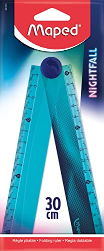 Maped - Material Escolar - Nightfall - Regla Plegable de 30 cm - Ideal para Estuches - Diseño Metalizado en Azul - Grabado Trazo Continuo