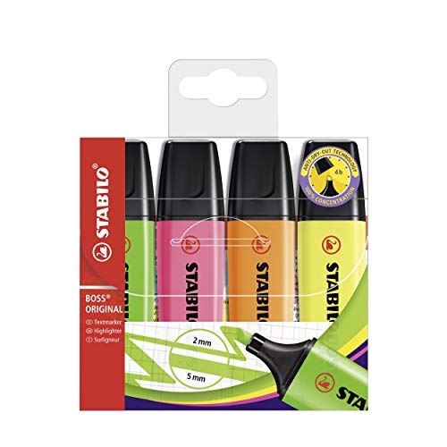Marcador fluorescente STABILO BOSS ORIGINAL, Rotulador - Estuche con 4 colores, Multicolor