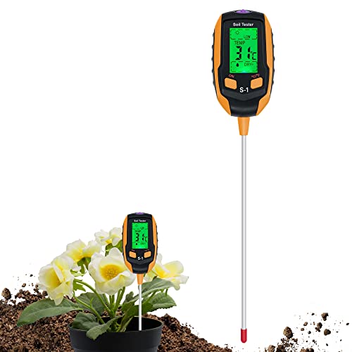 Mcbazel Medidor de Suelo 4 en 1 Medidor Digital de Humedad del Suelo con PH/Temperatura/Humedad/Luz para Jardinería, Césped, Agricultura y Plantas de Exterior