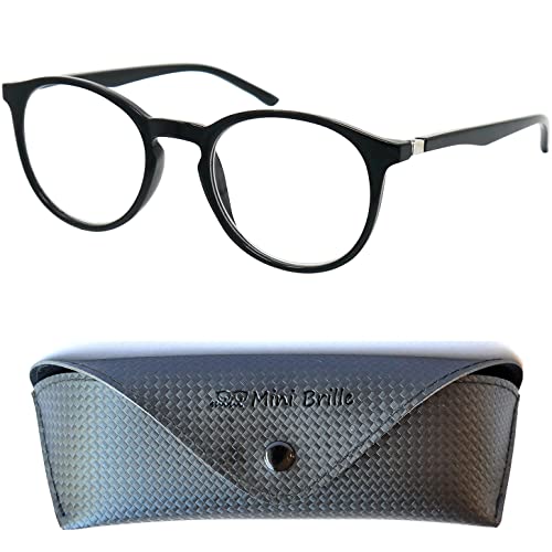 Mini Brille Elegantes Gafas Luz Azul Unisex para Leer, Grandes Lentes Redondas que Bloquean la Luz Azul, Incluye Funda GRATIS, Gafas Para Leer (Negra) Para Hombre y Mujer +1.0 Dioptrías