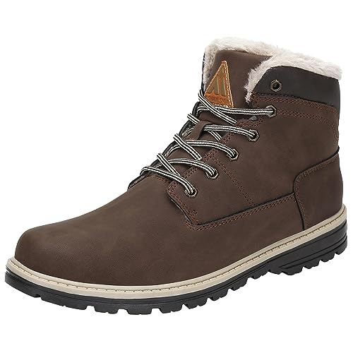 Mishansha Botas Hombre Invierno Impermeables Botines Trekking Botas de Nieve Outdoor Antideslizantes Zapatillas Fur Forro Boots Marrón Gr.43