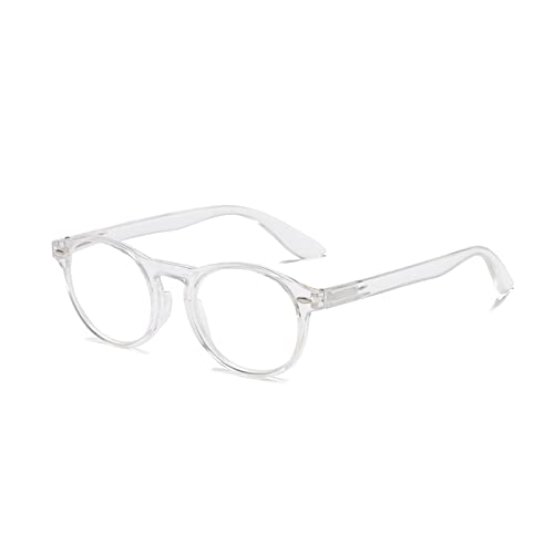 MMOWW Gafas de Lectura con Filtro Anti Luz Azul para Ordenador, Gafas Redondas de Moda para Hombres y Mujeres con Bisagra de Resorte Antifatiga (Transparente, 2.0)