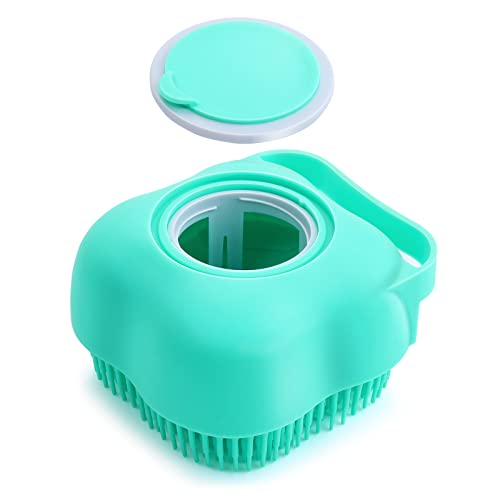 Molain Cepillo de baño para perros y gatos, peine de goma de silicona, cepillo de masaje de silicona para cachorros, cepillo de limpieza de pelo de pelo, dispensador de champú suave (azul claro)