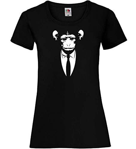 Mono en traje con plátano para mujer, camiseta para mujer, talla XL, color negro, Negro , XL