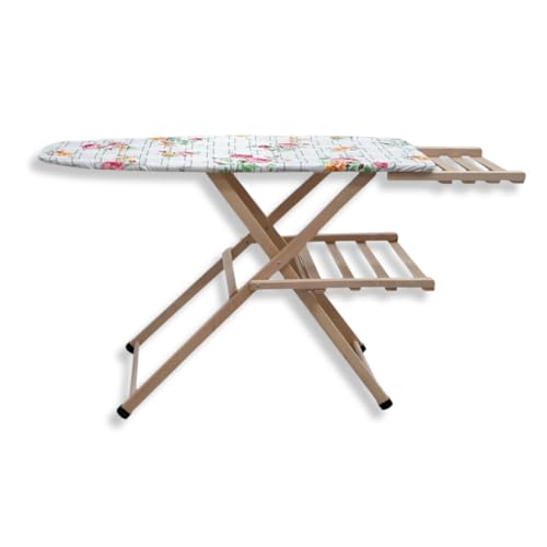 Mottiwood Tabla de planchar, tabla de planchar, ajustable y plegable, 115 x 40 x 140 cm, madera de haya, portacalderas, fabricada en Italia (natural)