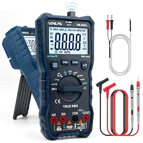 Multímetro digital VENLAB, Polimetro TRMS 6000 cuentas,Voltimetro, Mide Voltaje y Corriente CC/CA, Resistencia, Diodo, Continuidad, Ciclo de trabajo, Capacitancia y Temperatura, VM-600A