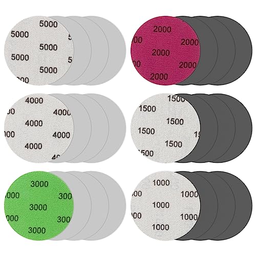 MXTIMWAN 24 Piezas Discos de Lijado Seco y Húmedo de Agua Redonda, Grano 1000/1500/2000/3000/4000/5000, Lijado de Automóviles Metales Acabado de Muebles de Madera