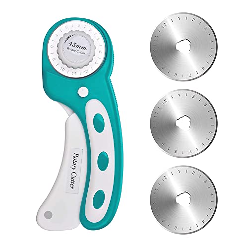 Newaner Cortador Giratorio 45mm, Rotary Cutter con 3 Cuchillas Circular de Repuesto, Cuter Rotatorio, Cortar Herramienta de Corte, Cúter Rotativo para Cortar Tejidos, Papel, Tarjetas, Cuero, Tela