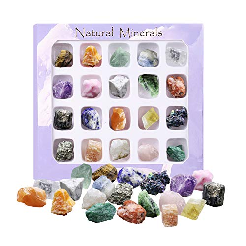 Nicoone 20 Unids/Set Conjuntos de Cristales Curativos Piedras Preciosas Minerales Naturales Geología de Roca Muestras de Minerales para Coleccionistas Profesores