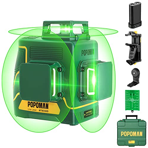 Nivel Laser verde POPOMAN 3x360 °, Láser profesional 3D de 45 m, Placa de Destino, Nivel Laser Autonivelante, Autonivelación y Modo de Pulso al Aire Libre, Soporte Magnético, Caja de Regalo