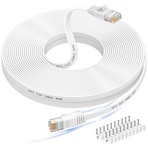 Nixsto Cable Ethernet 20 metros, Cable de red Cat 6 alta Velocidad, Cable Internet plano con conector Rj45 para módem Rúter Switch PS4, Compatible con el cable lan CAT 7/CAT 8, Blanco
