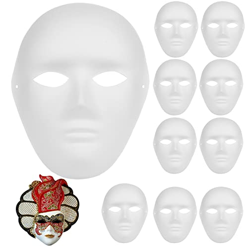 Nizirioo Máscara de Halloween - Papel Blanco Bricolaje Máscara de Pulpa en Blanco, Máscaras Pintada a Mano, DIY Máscara Blanca para Manualidades Cosplay Fiestas Careta Halloween, 10 Piezas