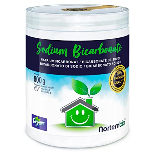 Nortembio Bicarbonato de Sodio Ecológico 800 g. Origen 100% Natural. Bicarbonato Sódico Sin Aluminio. Quitamanchas, Desodorizador y Blanqueante. E-Book Incluido.