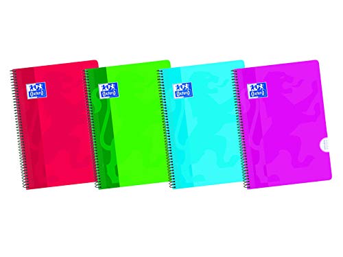 Oxford 941611 - Cuaderno folio 80 hojas, cuadricula 4 x 4, colores surtidos