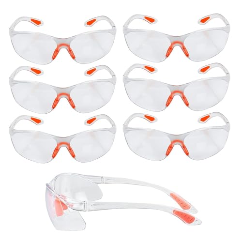 Pack de 6 gafas protectoras a prueba de golpes, gafas transparentes de seguridad, lentes resistentes a los golpes y a los arañazos, gafas de seguridad laborales, transparentes, cómodas y duraderas,