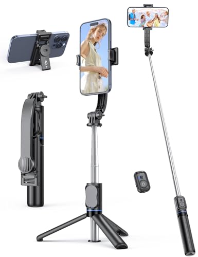 Palo Selfie con Soporte para Teléfono Desmontable, Trípode Extensible para Teléfono de 106 CM con Control Remoto, Soporte Giratorio de 360° para Teléfonos iPhone, Samsung y Android (Negro)